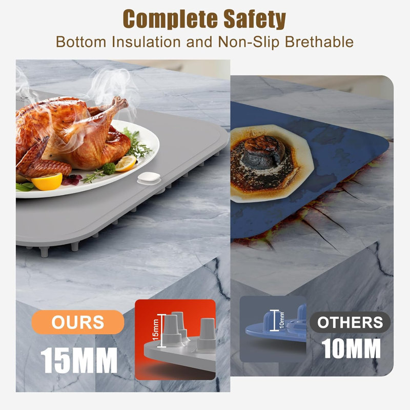 Food Warming Mat For Food Detachable, Upgrade High-Tech Graphene Heating Fast Full Surface, Electric Warming Tray With 6 Adjustable Temp, 6 Hours Timer Function For Parties Buffet And Daily Use，Grey
