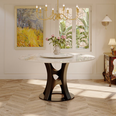 Table de salle à manger ronde à 4 ou 6 places avec plateau tournant en pierre frittée de 53 po Moiser