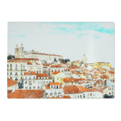 Tempered Glass Alfalma Lisbon Portugal Skyline Painting Chopping Board
