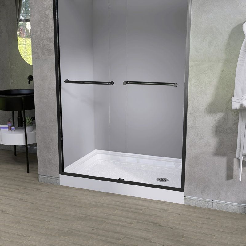 Base de bac de douche à seuil simple 48 po x 32 po en blanc avec drain à droite