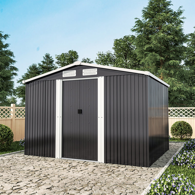 Aaronjohn 8 ft. W x 6.5 ft. D Metal Tool Shed, Carbon Black