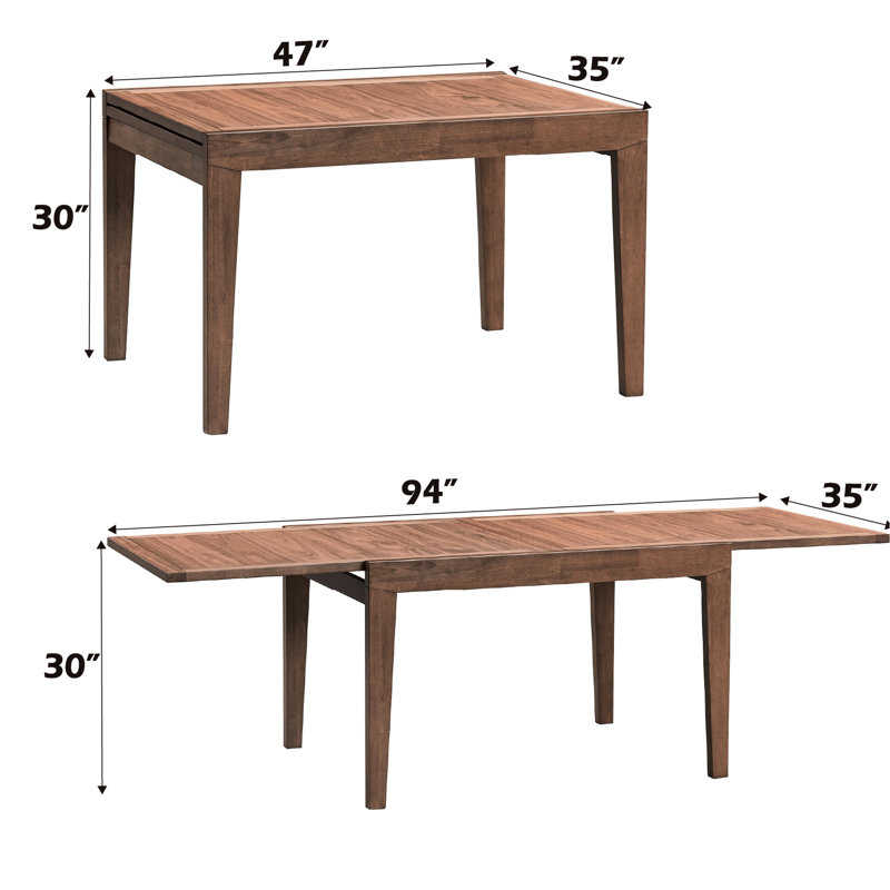 Table de salle à manger avec extension de 47 po au fini noyer - paquet de 54 po de profondeur et surface en bois de 28 mm d'épaisseur