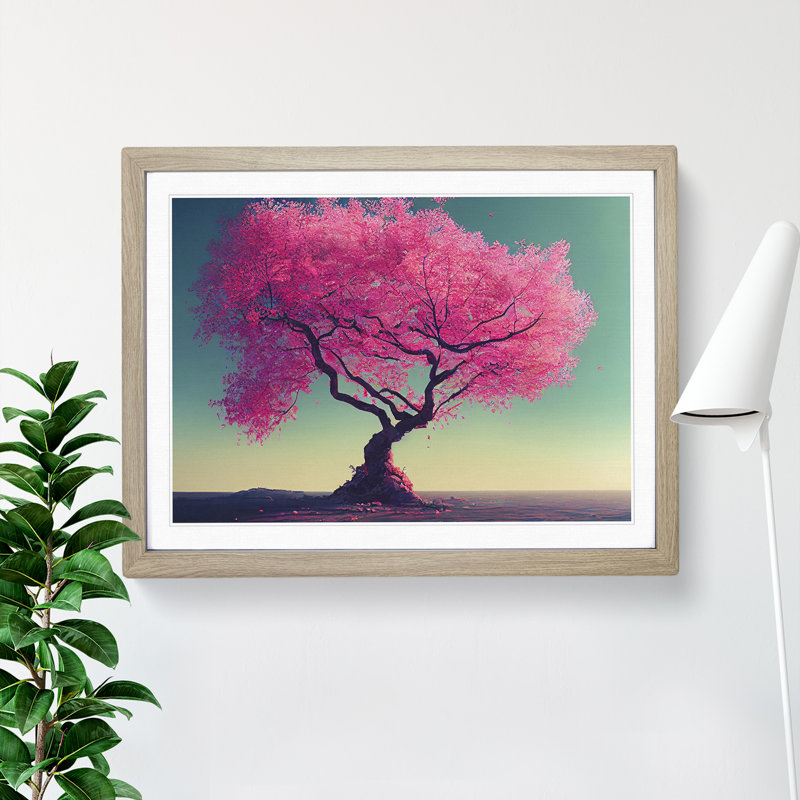 Delightful Cherry Blossom Tree - Framed Print, 46cm H x 64cm W x 2cm D, Oak