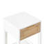 Table de bout en rotin de 15,75 po avec tiroir, table de chevet moderne, table d'appoint pour le salon, la chambre à coucher, blanc