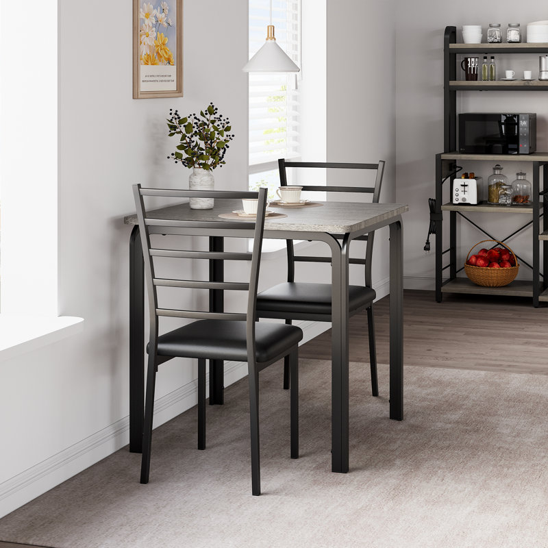 Ensemble 3 pièces de table et chaises de salle à manger en bois et métal pour petits espaces
