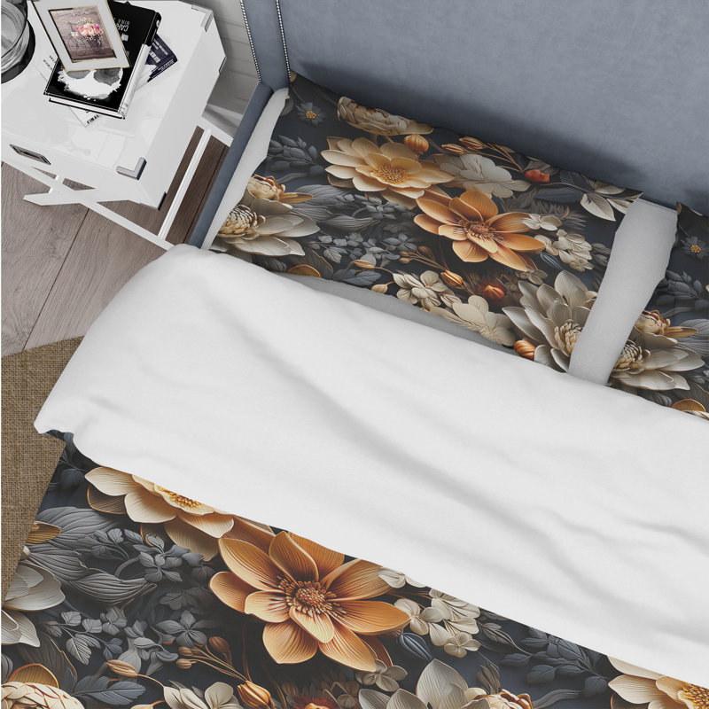 Ensemble de housse de couette à motif floral d'automne pivoines d'automne, Housse de couette simple + 1 taie décorative stan