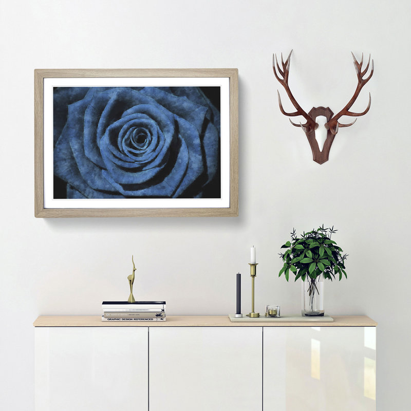 Pretty Blue Rose - Framed Print, 33cm H x 45cm W x 2cm D, Oak Framed
