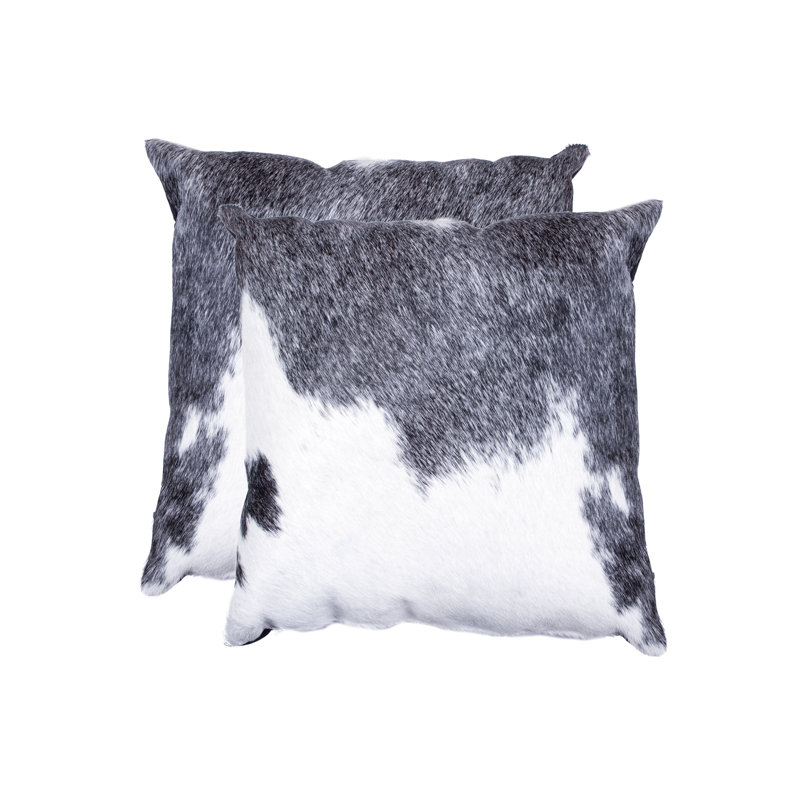 Set of Two 18" Cowhide Throw Pillows, Gray/White