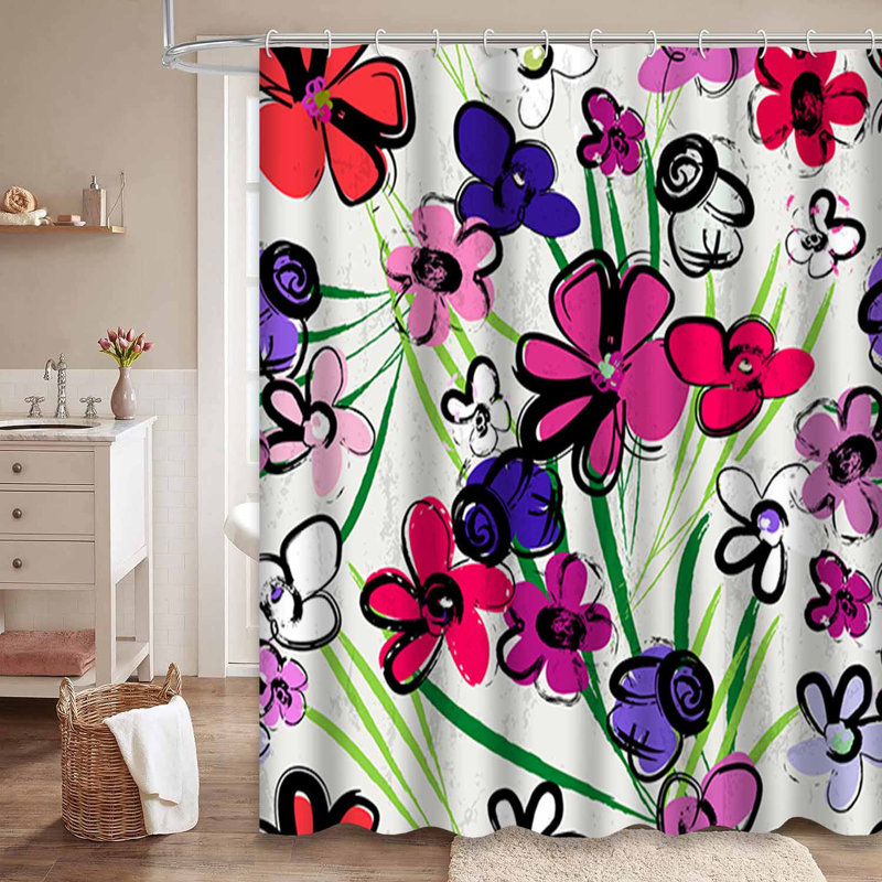 Rideau de douche imperméable à motif floral rose avec 12 crochets, L 72 po x l 78 po