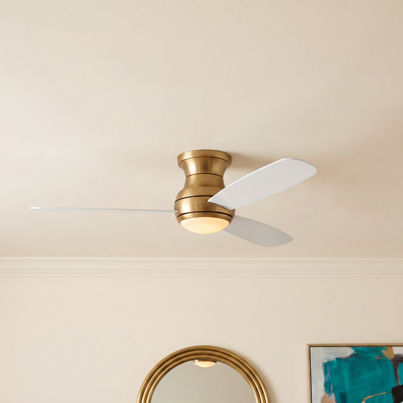 Keed 52'' Ceiling Fan with LED Lights, Matte White, Satin Brass