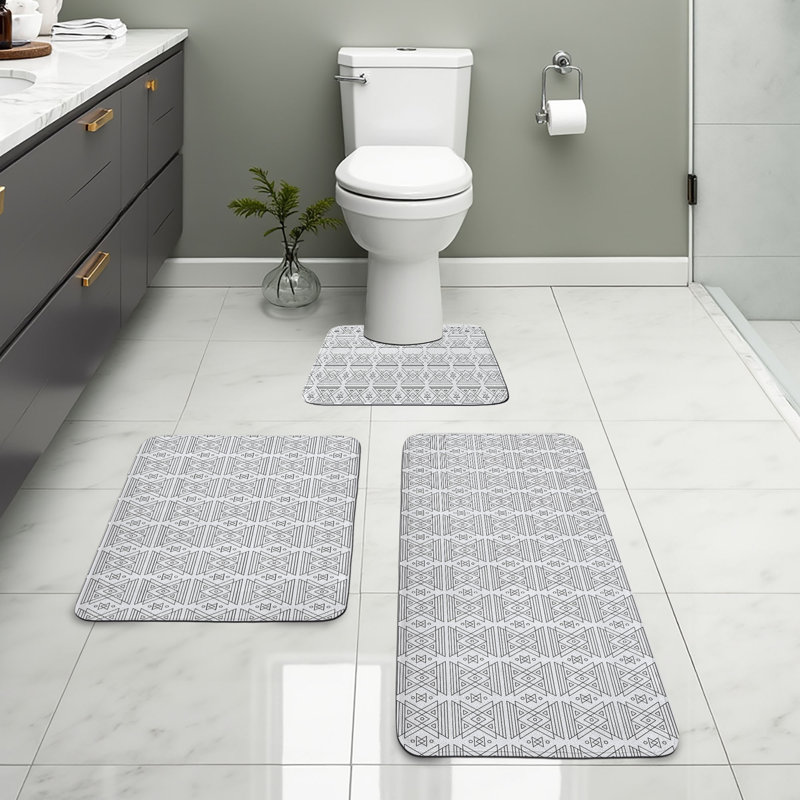  Ensemble de 3 tapis géométriques en forme de U et tapis rectangulaires bleu foncé, gris et blanc