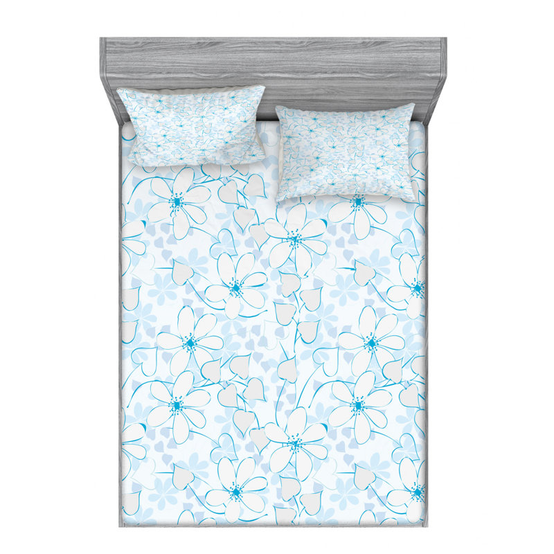 Microfiber Floral Sheet Set, Queen Sheet Set with Fitted Sheet