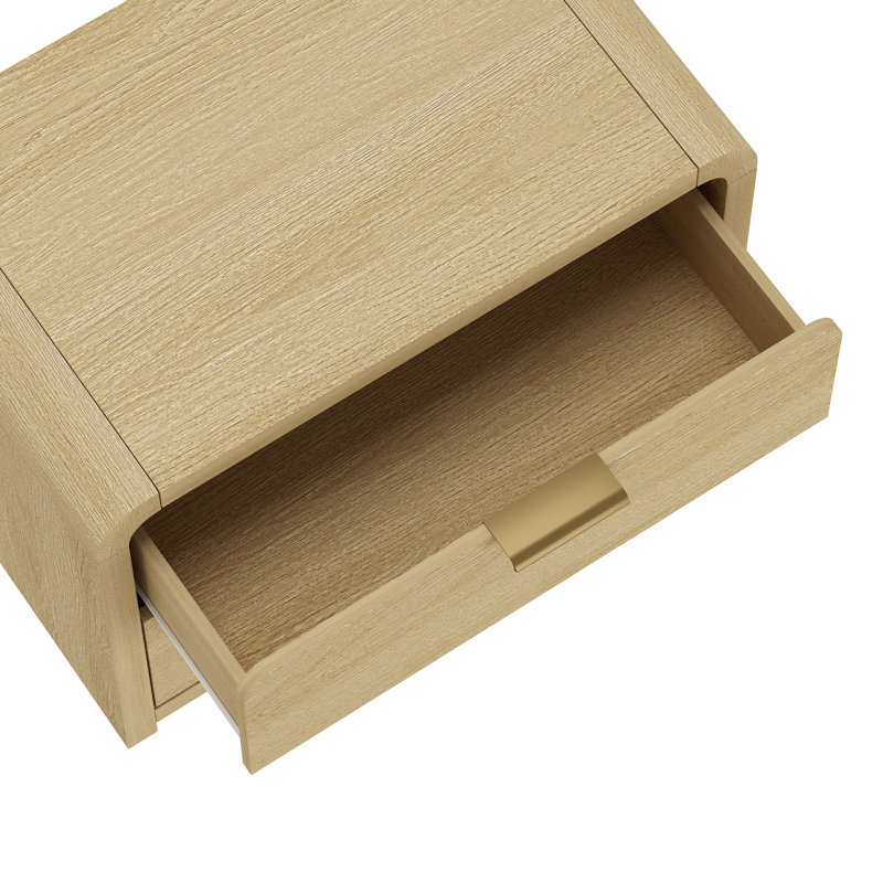 Grace 28" W Modern 2-Drawer Nightstand in Natural Oak with Gold Legs, Natural Oak/Gold