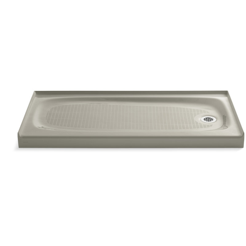 Salient 60" x 30" Cast Iron Rectangular Single Threshold Alcove Shower Base, Sandbar, Right Hand