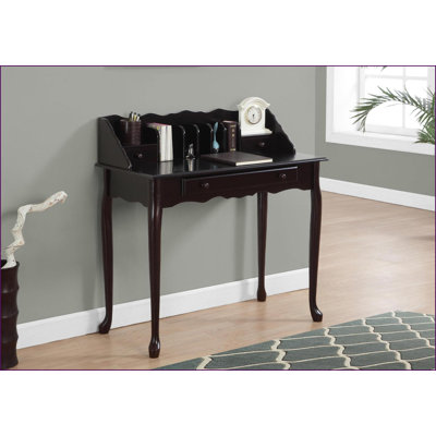 Bureau, secrétaire en L 36 po d'inspiration française traditionnelle, brun cerise foncé, pieds en bois massif, tiroirs de rangement et amp; Fentes de rangement | Cerise | Panneau de fibres à densité moyenne