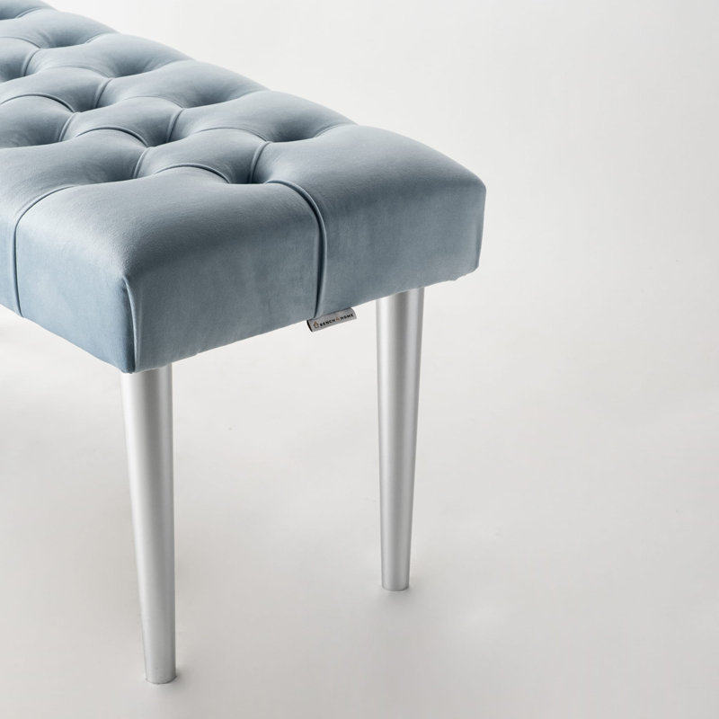 Velvet Upholstered Bench, Mint/Evidens Silver, H45 x W80 x D35cm