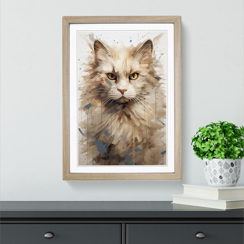 XYZ-FRM-V1223-5352 Ragdoll Cat Abstract 1 Piece Single Picture Frame Wall Art, 64cm H x 46cm W x 2cm D, Oak