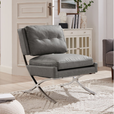 Fauteuil de chambre rembourré en similicuir capitonné l 26,38 po Charliee