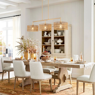 Luminaire suspendu tambour en rotin 3 lumières à intensité variable pour îlot de cuisine