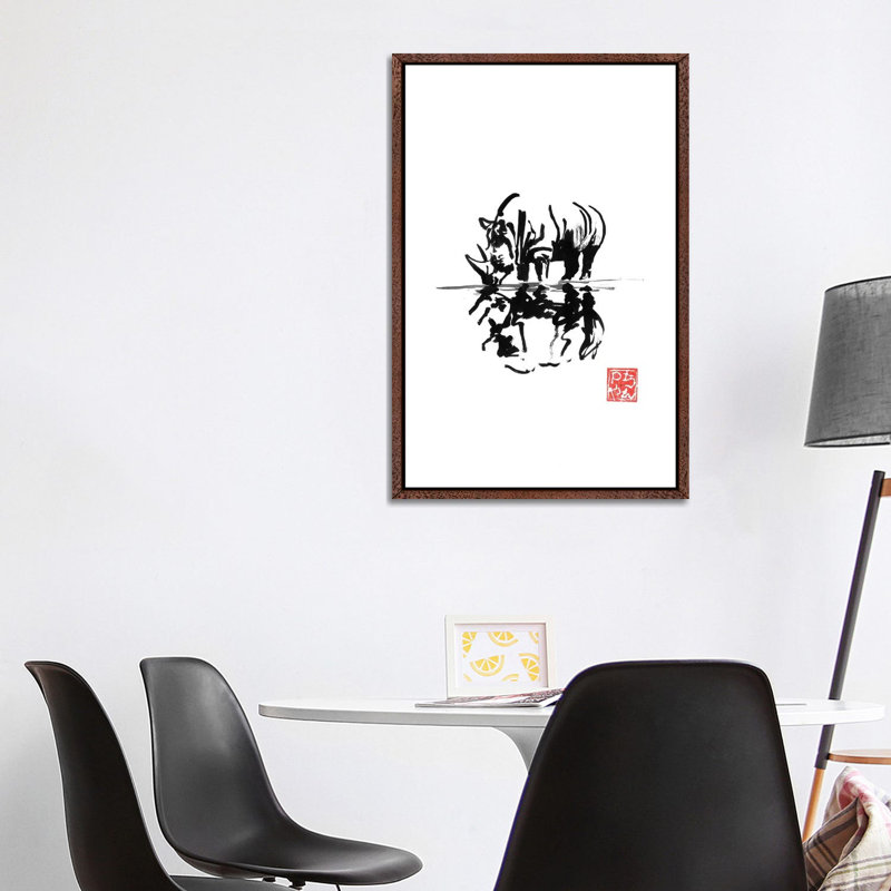 Rhinoceros by Péchane - Painting on Canvas, Classic Brown Wood Framed, 101.6 cm H x 66.04 cm W