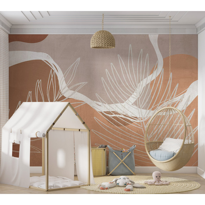 Papier peint botanique - formes organiques, L 110 po x l 157 po