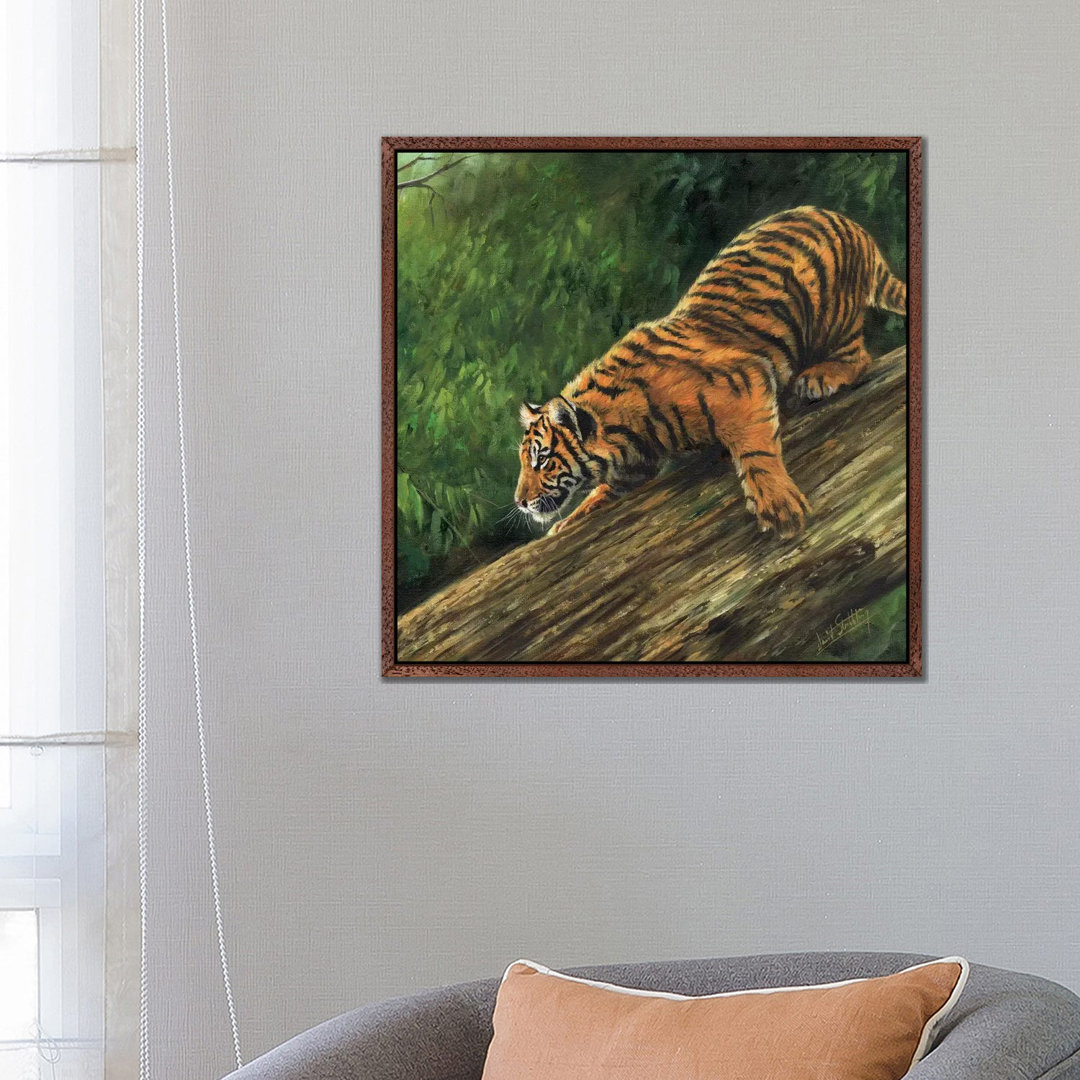 Tiger In Tree von David Stribbling - Galerie-umwickelte Leinwand Giclée