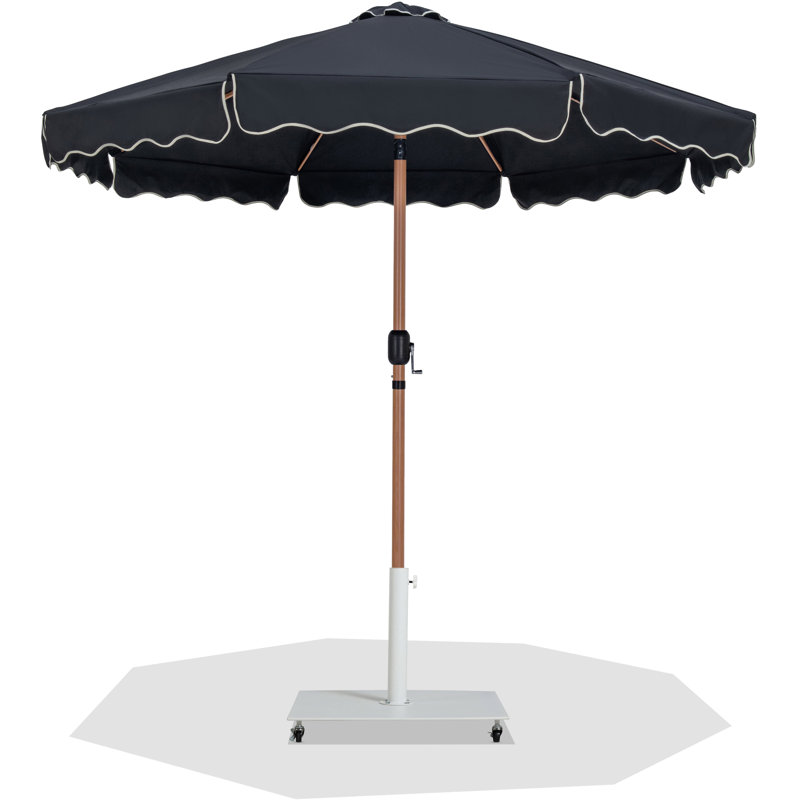 Ensemble de parasol en aluminium avec passepoil Amalfi, Teck, Noir, noir, noir, noir