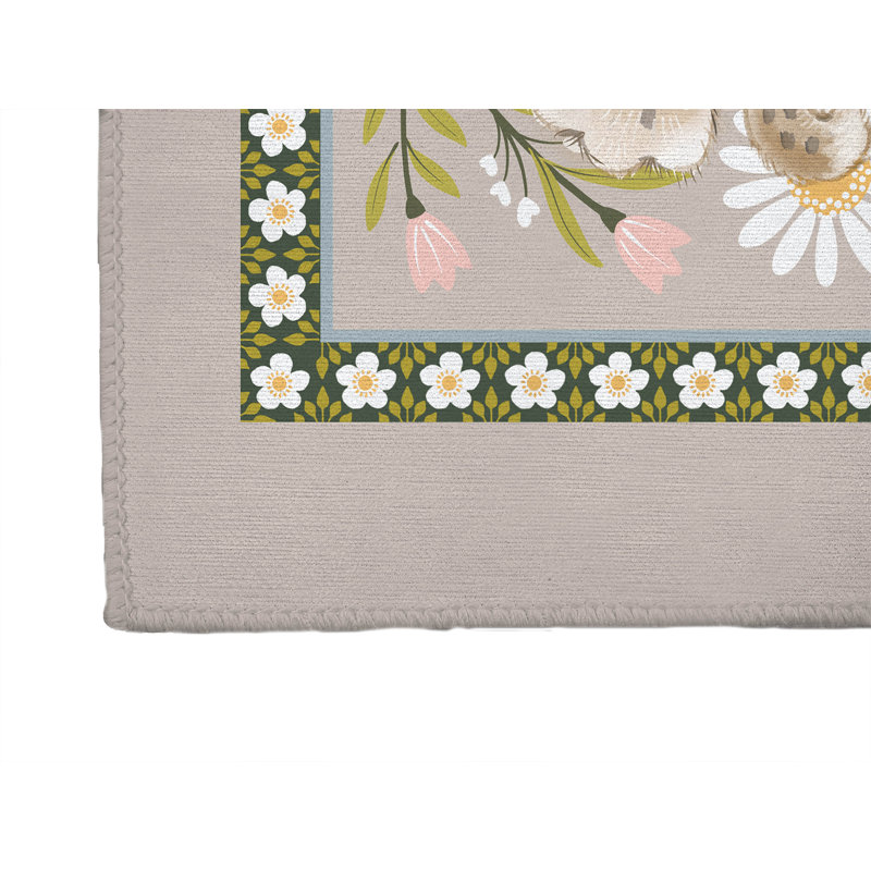 Lil Lying Leopard Flowers Kids Play Mat, Taupe, Rectangle 2' x 3'