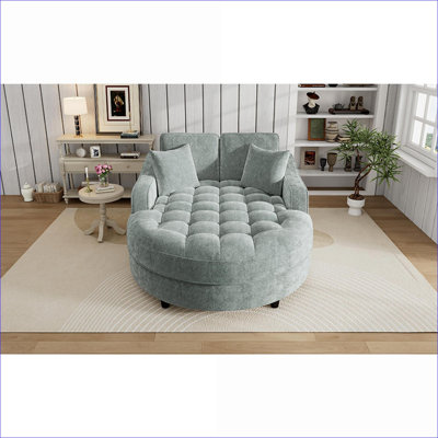 Sofas Couches | 55" Modern Chaise Lounge Sofa Bed for Living Room, Tufted with Detachable Pillows, Misty Green | Chenille | Green