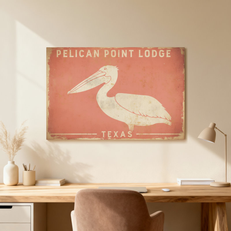 Animaux, signe de Pelican Point Lodge, Texas, H 16 po x l 24 po, Toile tendue, Ne s’applique pas