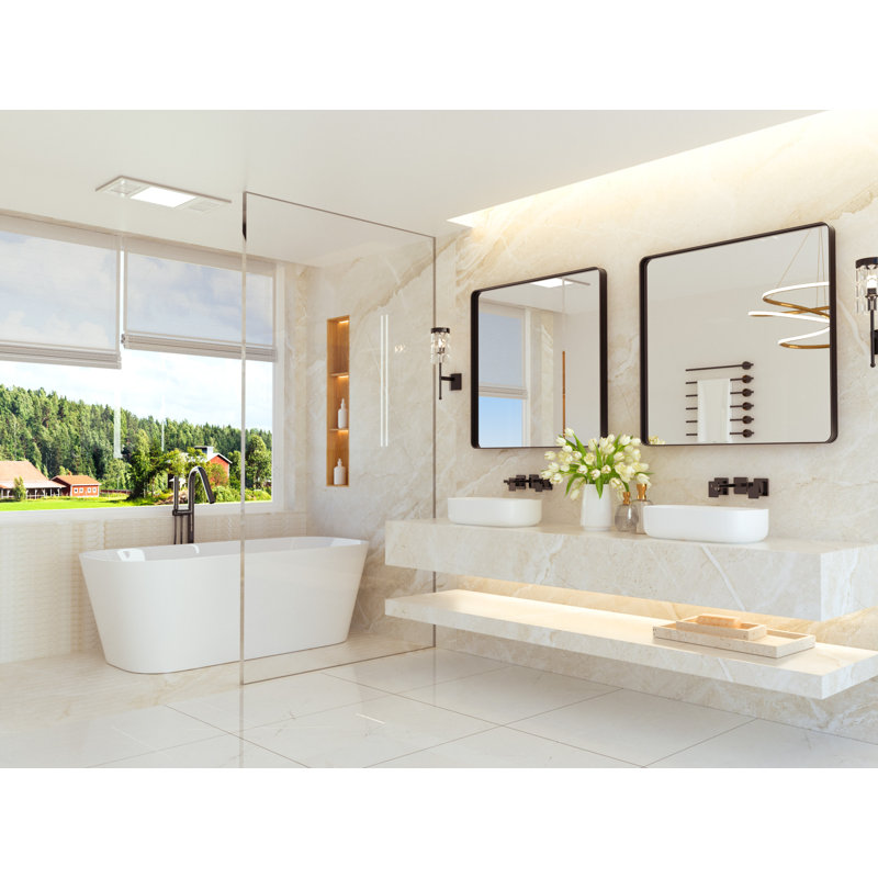 Miroir de salle de bain plombier en aluminium incassable et résistant à la rouille , Noir mat, 36 po x 36 po, Carrée