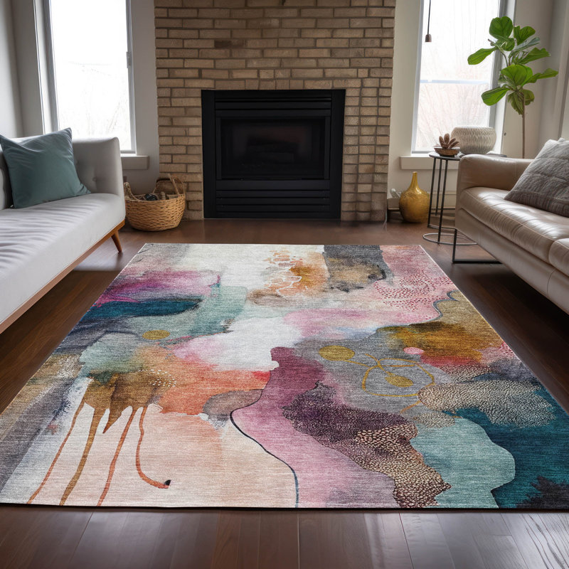 Tapis intérieur / extérieur lavable à la machine Xhevrie, Rectangle 5 pi x 7 pi 6 po