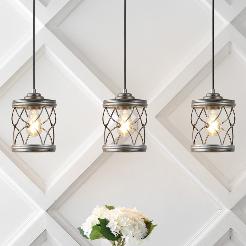 Luminaire suspendu cylindrique de style lanterne à 1 lumière Bardisa, Argent antique