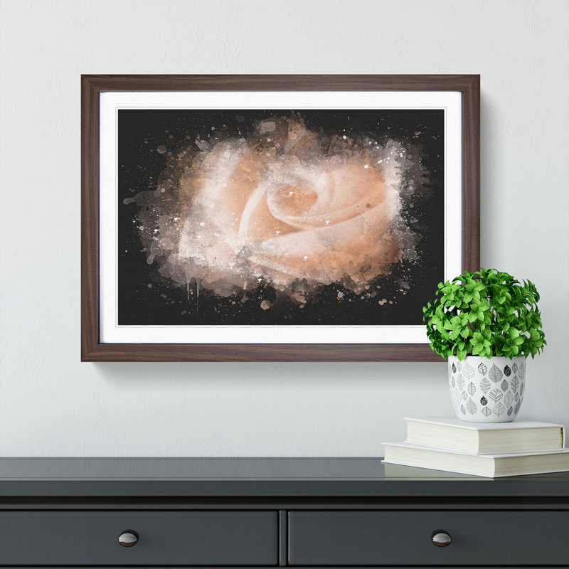 Light Pink Rose Paint Splash - Picture Frame Graphic Art, 33cm H x 45cm W x 2cm D, Walnut Framed