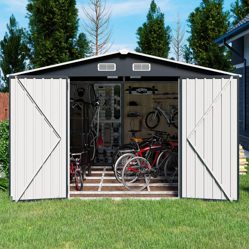 10 ft. W x 8 ft. D Metal Storage Shed with Metal Base Frame Kit, Black, 10' W x 8' D
