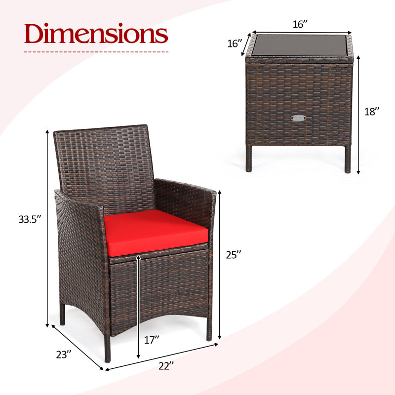 Agatina 2 - Person Patio Conversation Set with Cushions, Red