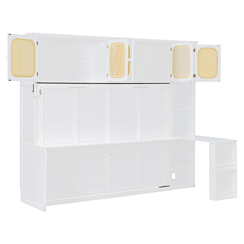 Lit escamotable mural avec bureau et armoires, Blanc