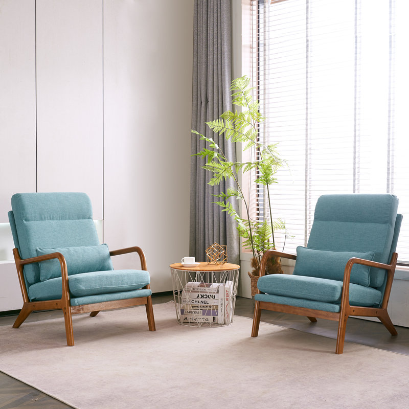 Fauteuil de 25,6 po de large Mamye, Lin bleu sarcelle
