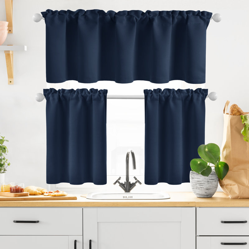 Ensemble de rideau et cantonnière occultant avec passe-tringle, L 24 po x L 26 po, Bleu marine