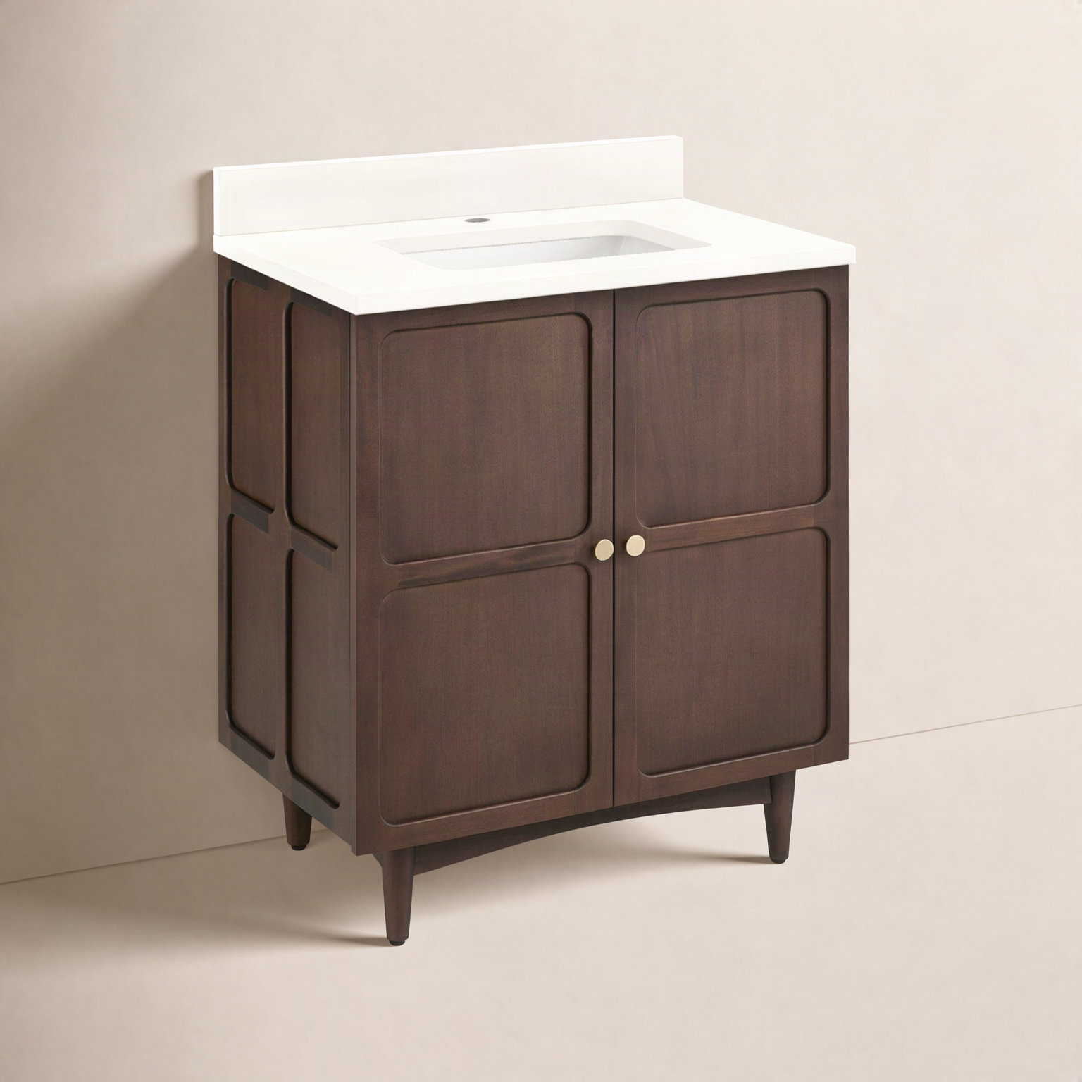 Delavan 30" Mahogany Single Bathroom Vanity, Rectangular, Arctic White Quartz, No Faucet Hole