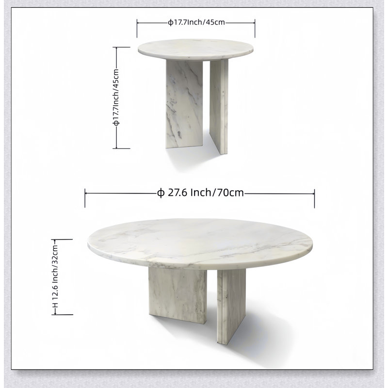 Ensemble de tables basses luxueuses en marbre naturel blanc, pierre véritable, polyvalentes pour l'élégance et la fonctionnalité du salon