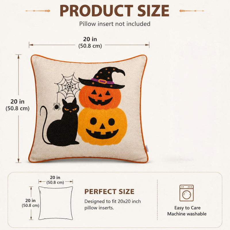 Ensemble de 2 coussins d'Halloween avec motif de citrouille brodé Halloween