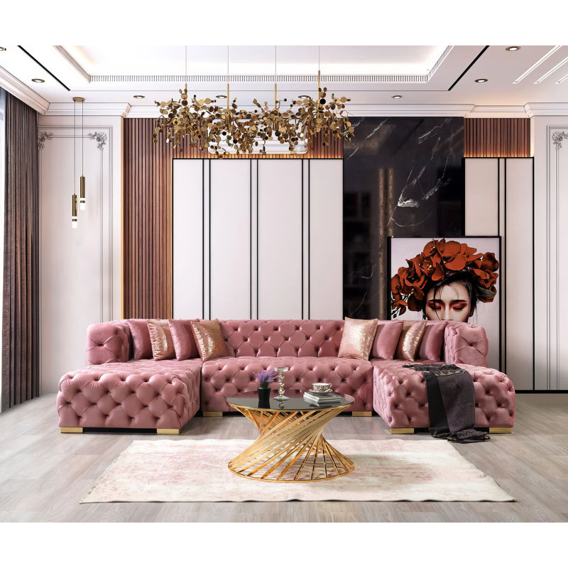 Canapé modulaire 3 pièces Madelene, Velours rose