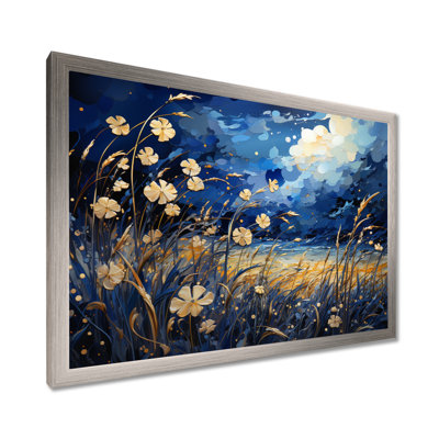 Coquelicots bleu marine - prairie, art mural