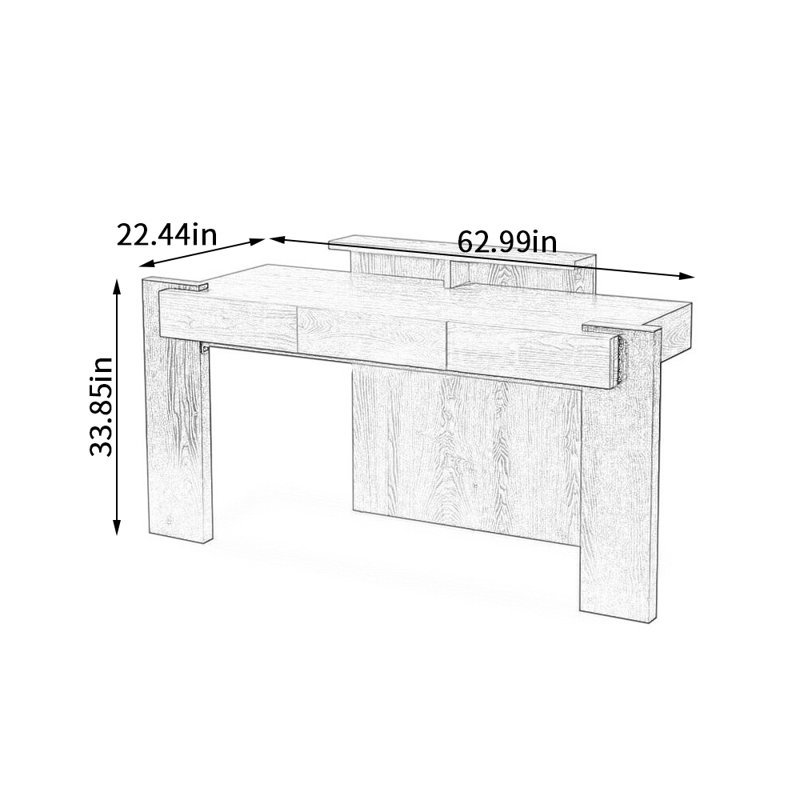 Retro Solid Wood Multi-layer Board Writing Desk, 33.85" H x 62.99" W x 22.44" D