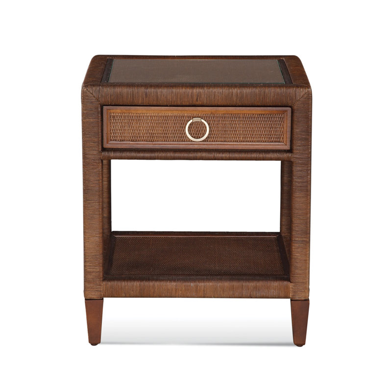 Sabal Bay 1 - Drawer Wicker Nightstand, Aged Barrel, Satin Brass
