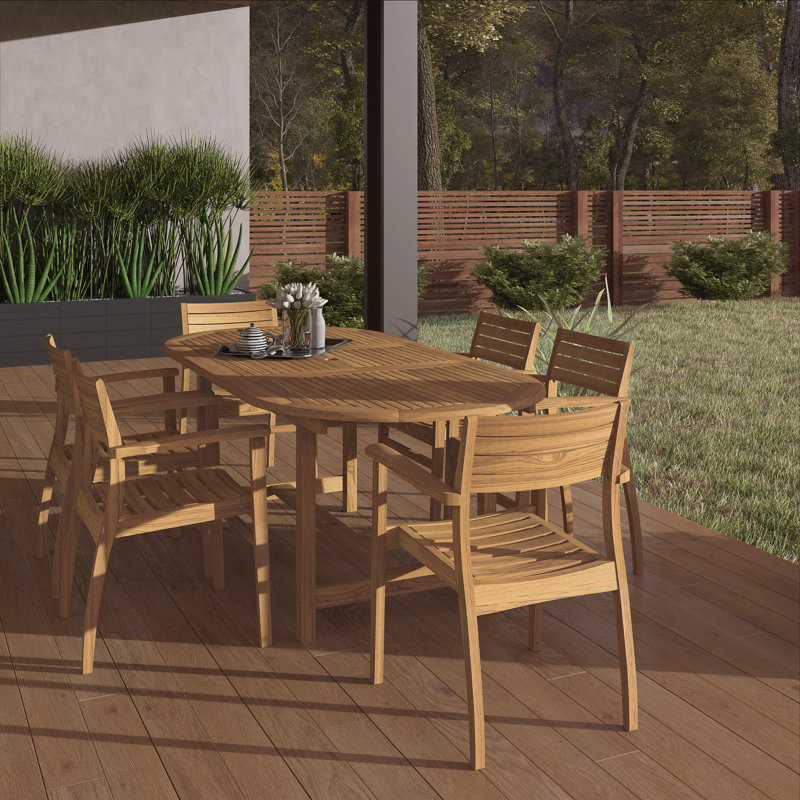 Anautica 6 - Person Teak Wood Patio Dining Set with Oval Table