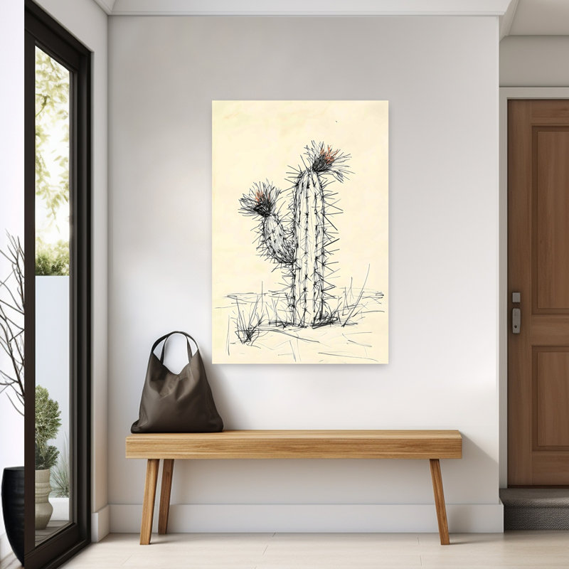 Art mural contemporain abstrait fleur de cactus 2, H 60 po x l 40 po