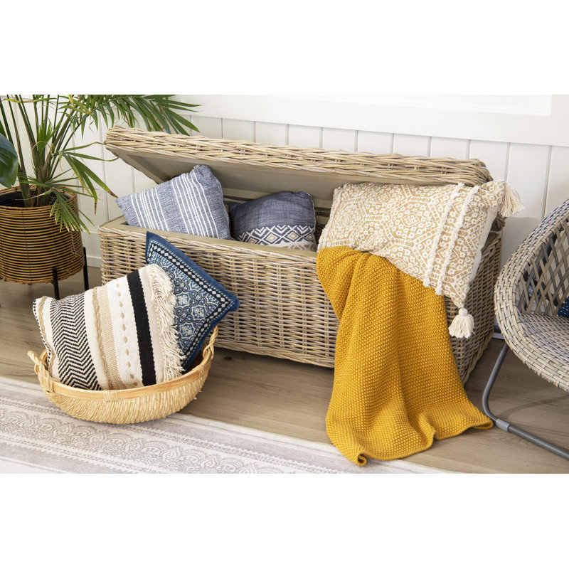 Banc de rangement à couvercle rabattable en osier Tevis