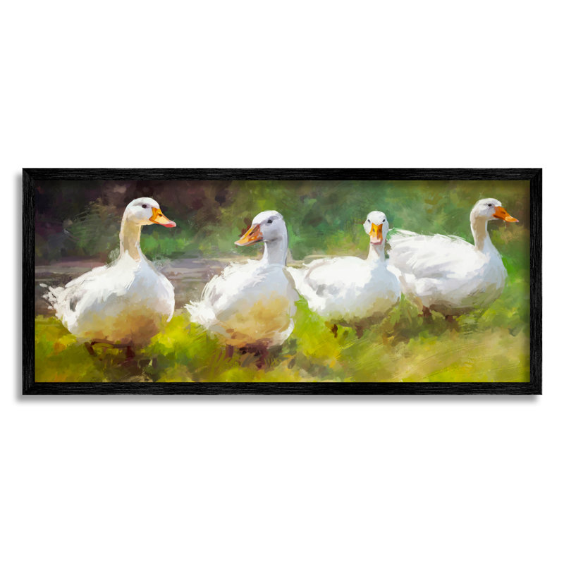 «Ducks By River», peinture par Ziwei Li, H 13 po x l 30 po x P 1,5 po, Giclée encadrée noir minuit